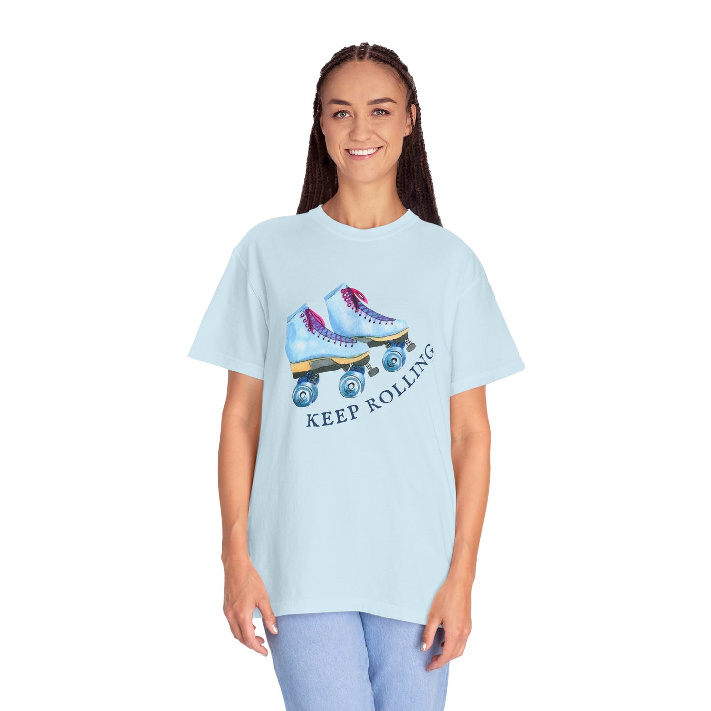 Keep Rolling Retro Roller Skates Tee, Vintage Skate T-shirt, Unisex Garment-Dyed Shirt, Fun Gift for Skating Lovers, Summer Apparel