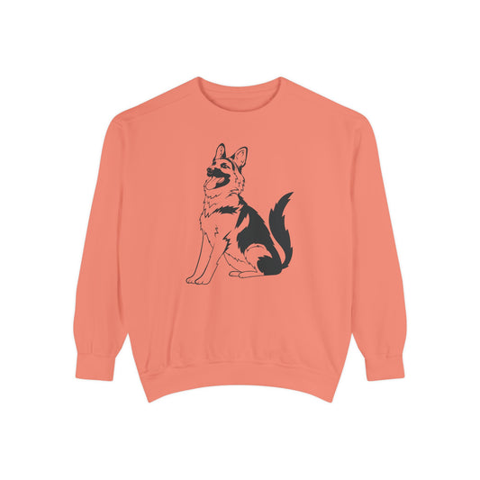Unisex Dog Lover Sweatshirt With a Graphic of Black and Transparent German Shepherd Sloppily Sitting