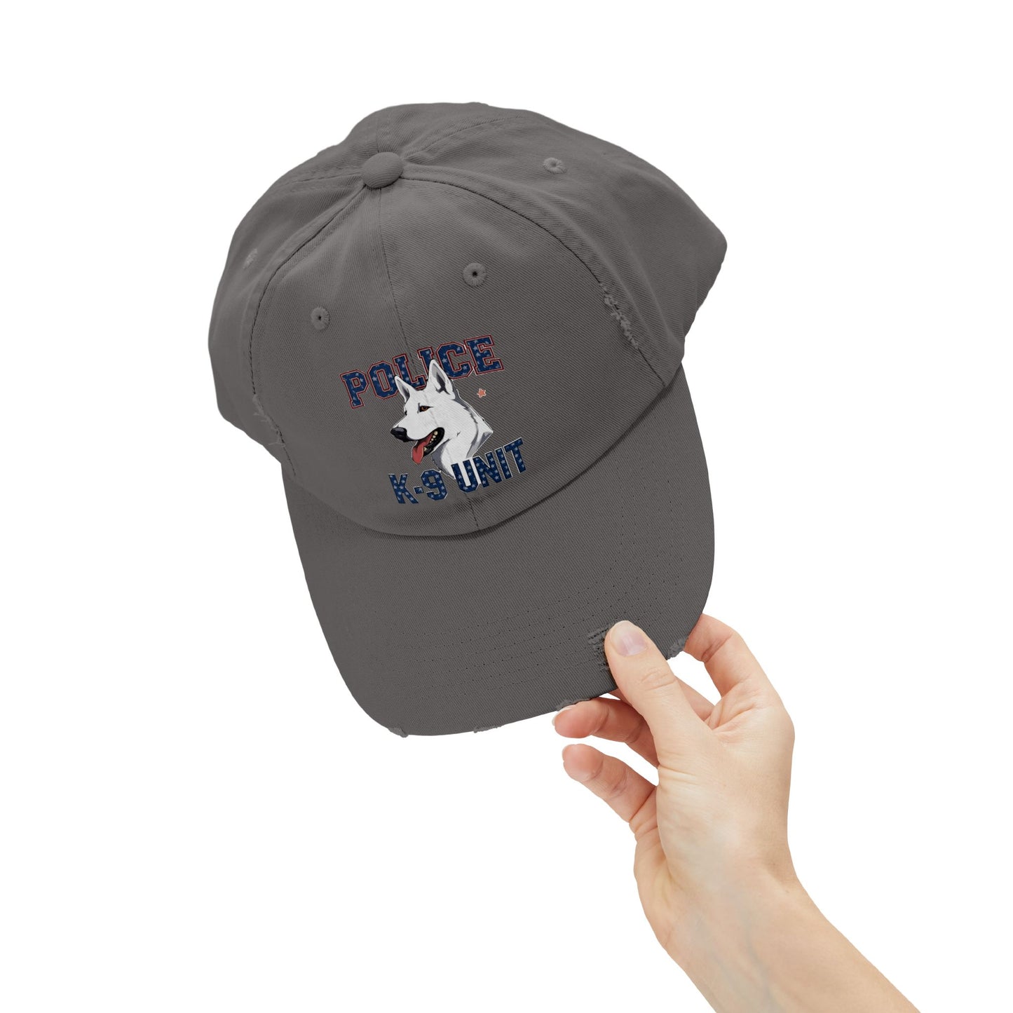 Unisex Distressed Cap with Police K9 Design Featuring German Shepherd, Trendy Dog Lover Hat, Perfect Gift for Police Supporters
