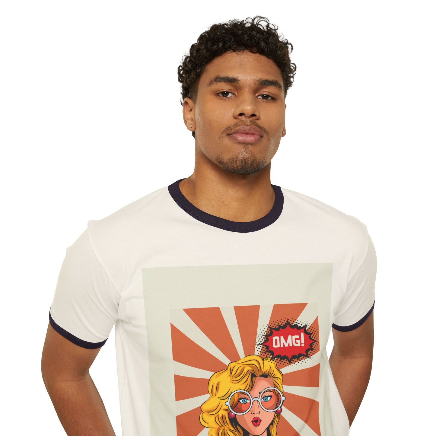 Vintage Graphic Ringer T-Shirt with ‘OMG!’ Design, Retro Cool Tee, Unisex Casual Wear, Gift for Her or Him, Trendy Apparel