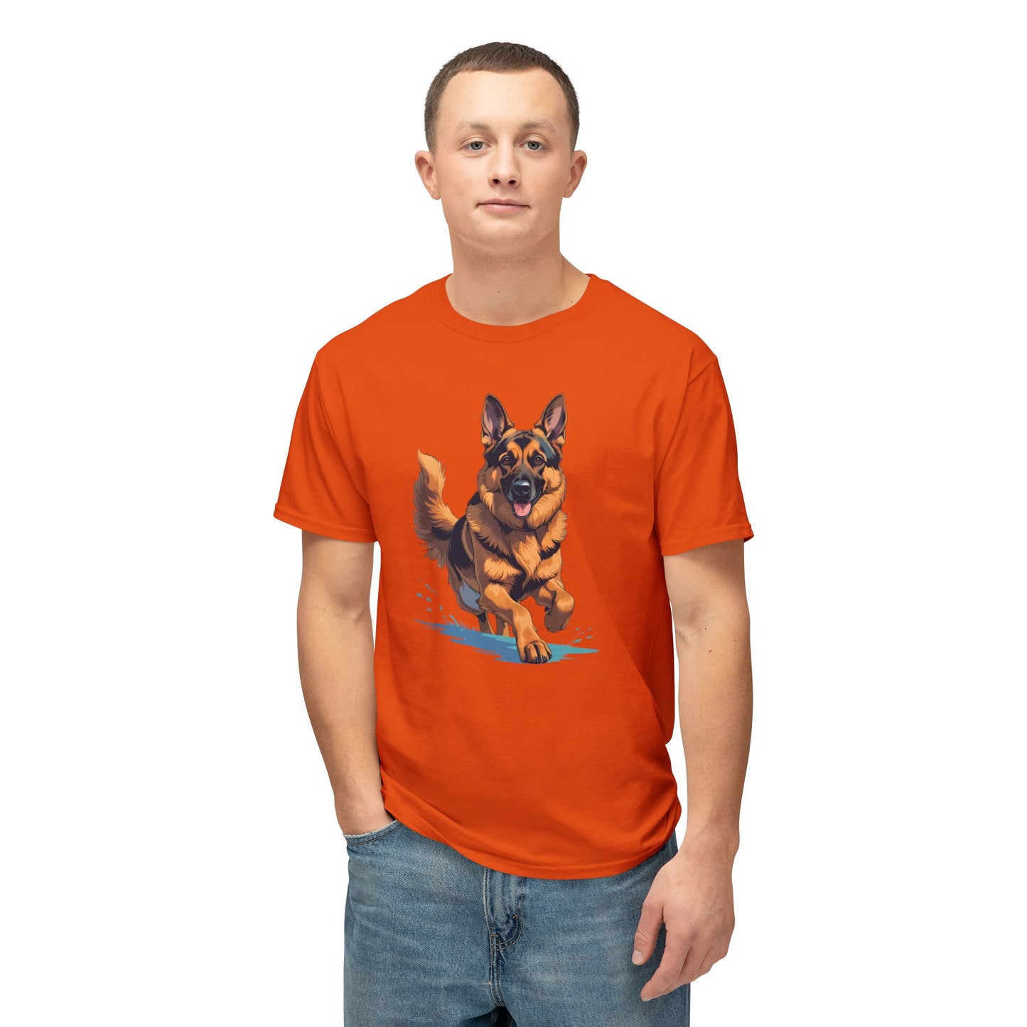 Running German Shepherd Dog Unisex HD Cotton™ T-shirt, Pet Lover Gift, Casual Wear, Animal Print Apparel, Funny Dog Shirt