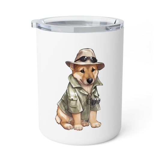 Insulated Coffee Mug 10oz With a Graphic of German Shepherd Wearing Detector's Hat and Costume