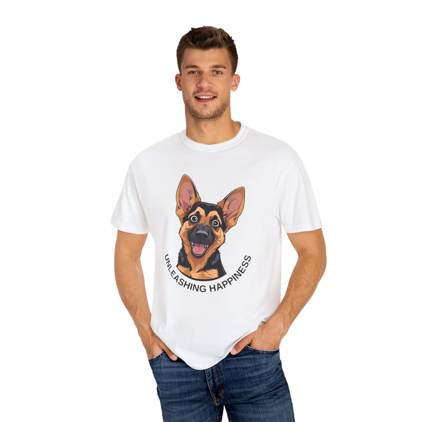 Happy Dog Graphic Tee, Unisex German Shepherd Puppy T-Shirt - Unleashing Happiness, Pet Lover Gift, Animal Lovers Apparel, Unique Dog Lover Shirt