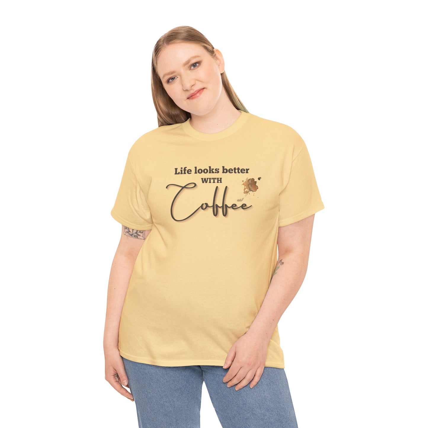 Life Looks Better with Coffee Tee | Unisex Cotton Tee for Coffee Lovers, Gift for Birthdays, Anniversaries, Casual Wear, Coffee-themed