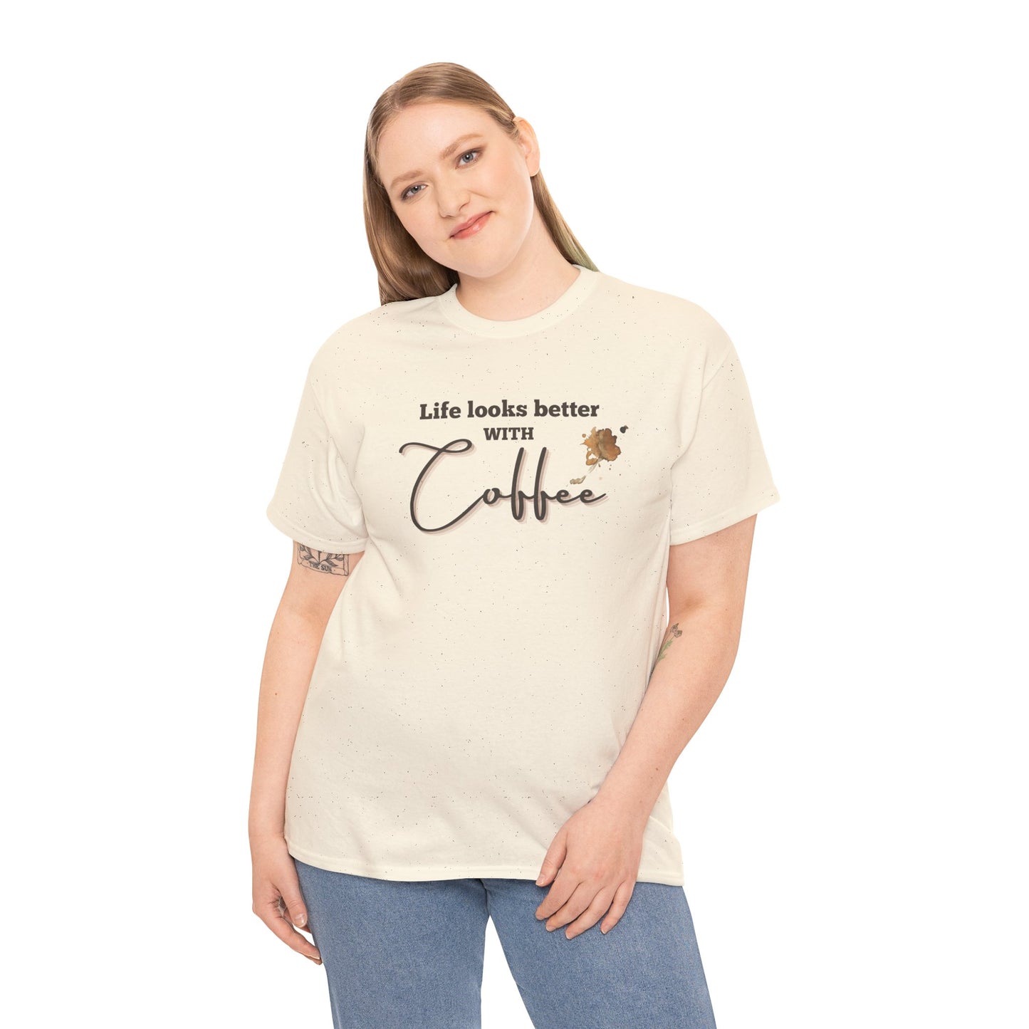 Life Looks Better with Coffee Tee | Unisex Cotton Tee for Coffee Lovers, Gift for Birthdays, Anniversaries, Casual Wear, Coffee-themed