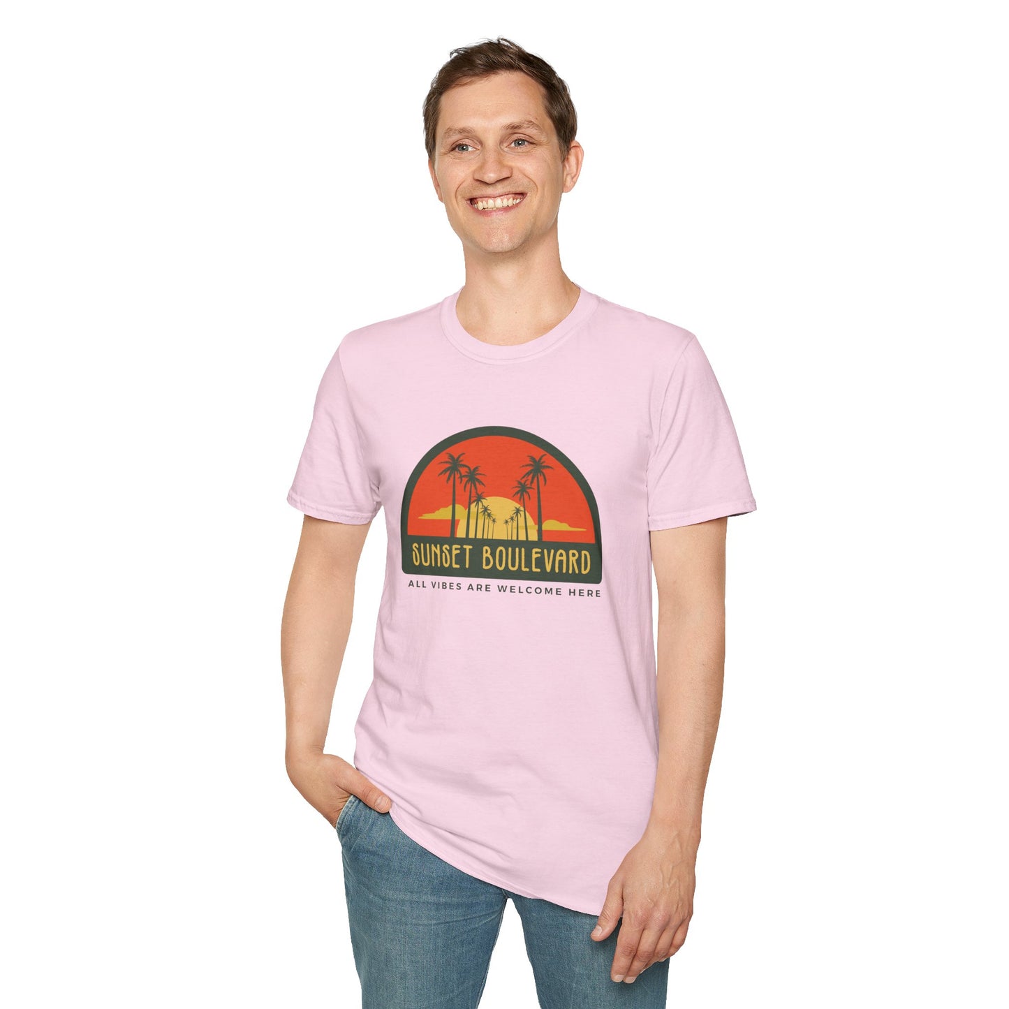 Sunset Boulevard Unisex Softstyle T-Shirt, Retro Beach Tee, Vacation Shirt, Summer Apparel, Travel Gift