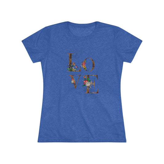 Women's Triblend Tee with Floral Love Design - Casual T-Shirt, Gifts for Her, Valentine's Day, Spring Outfit, Everyday Wear
