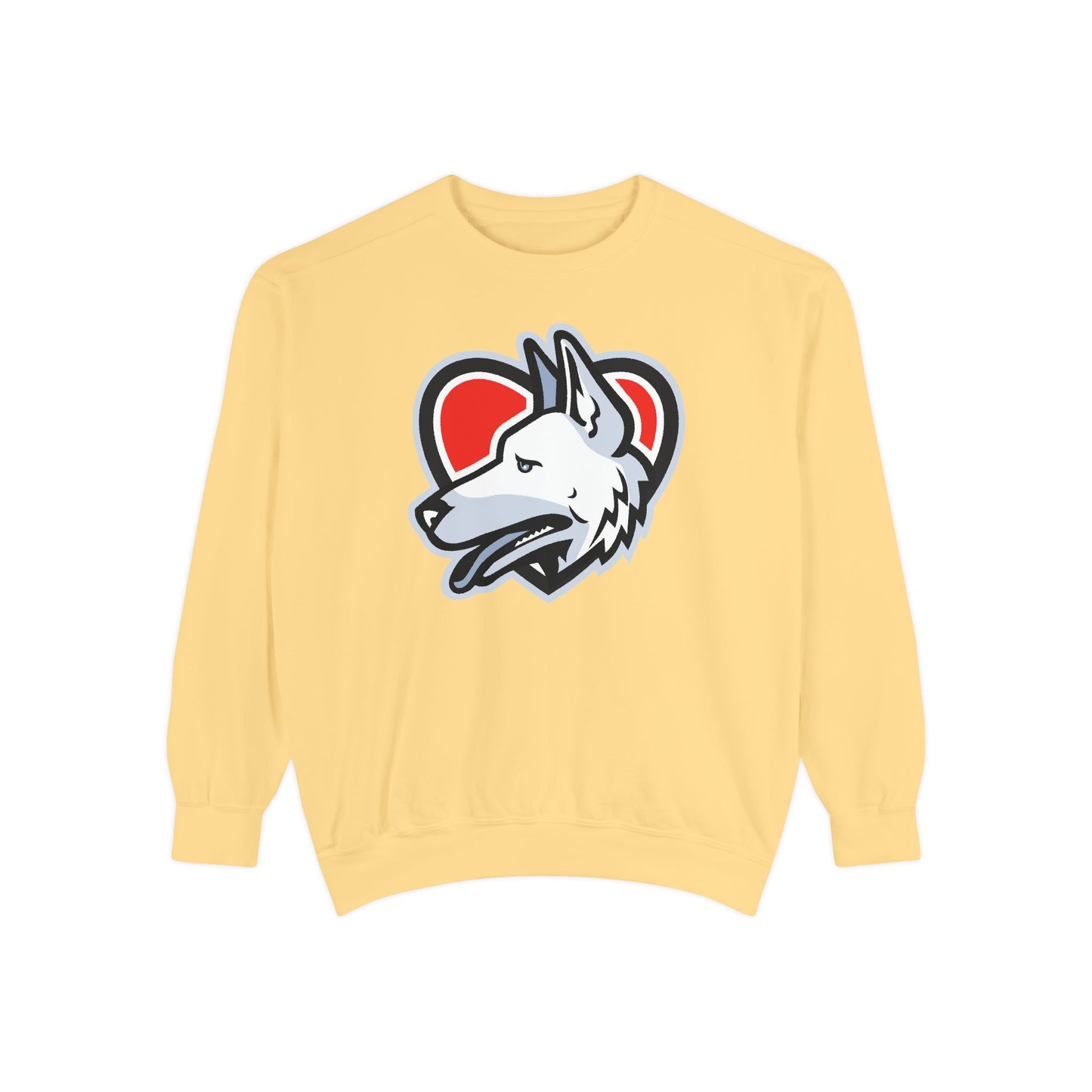 Unisex Dog Lover Sweatshirt With a Close Up Graphic of German Shepherd Placed Inside Red Heart