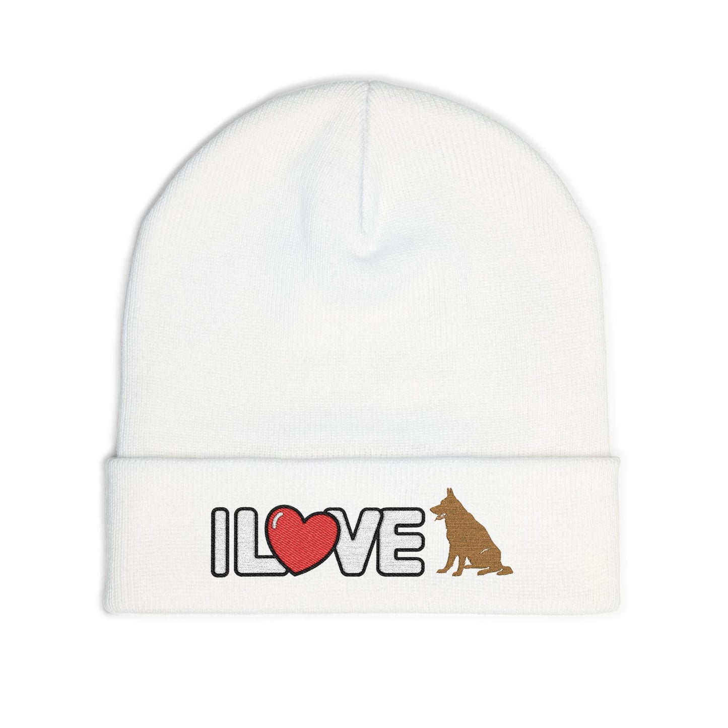 Cozy Dog Lover Knit Beanie with Embroidery - I Love German Shepherd, Winter Hat