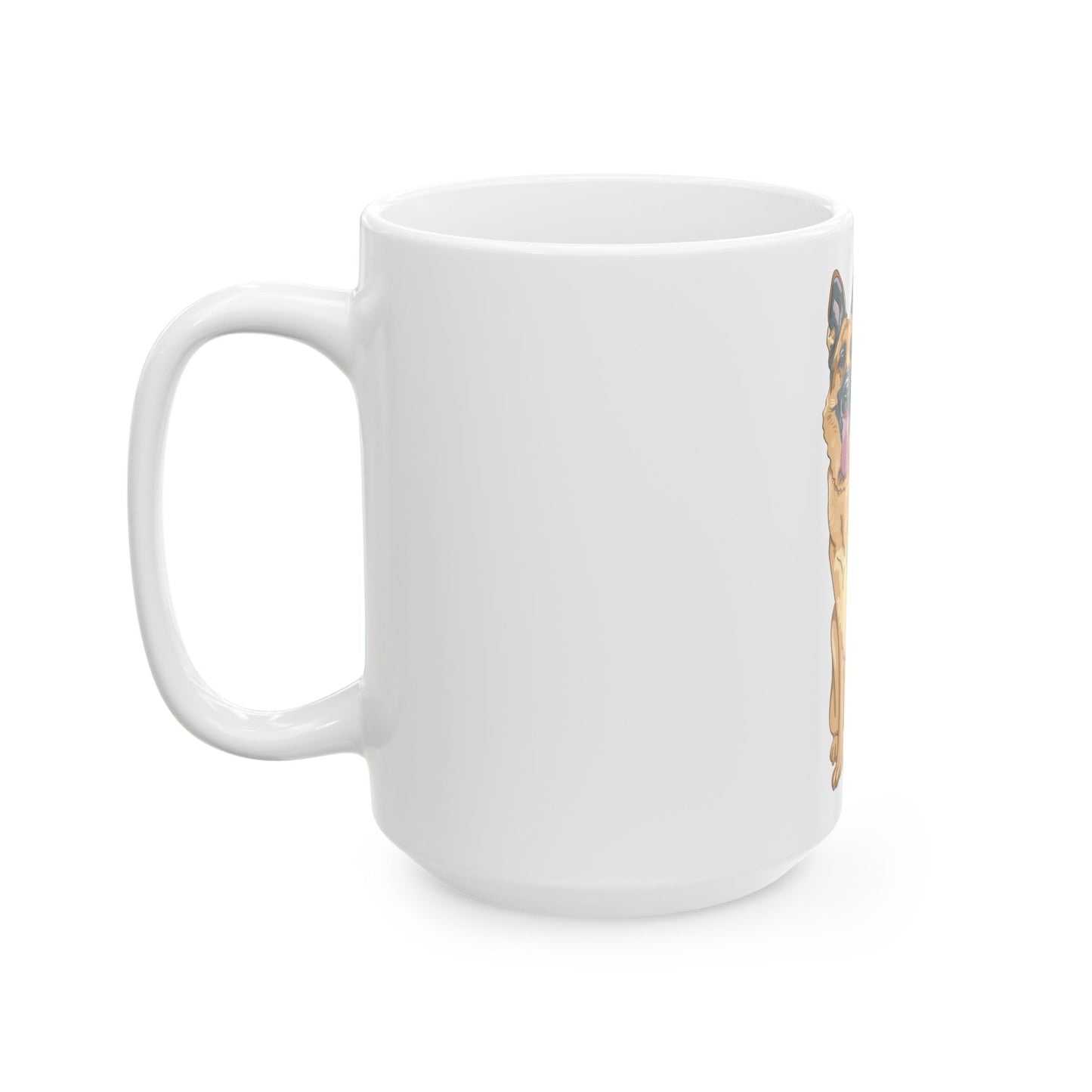 White Dog Lover Ceramic 15oz Mug With a Graphic of Showline German Shepherd Sloppily Sitting