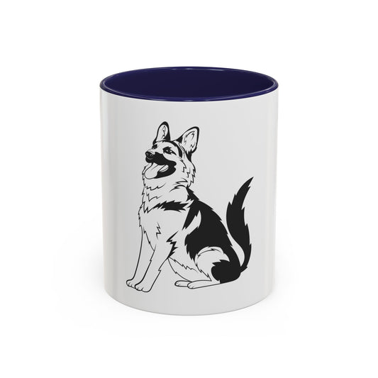 Accent Ceramic Dog Lover Coffee Mug With a Graphic of Black and Transparent German Shepherd Sloppily Sitting