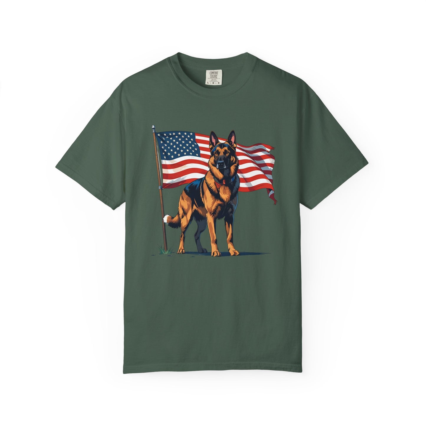 Patriotic German Shepherd Dog T-Shirt, Unisex Garment-Dyed Tee, Dog Lover Gift, US Independence Day Apparel, Casual Wear for Pet Lovers