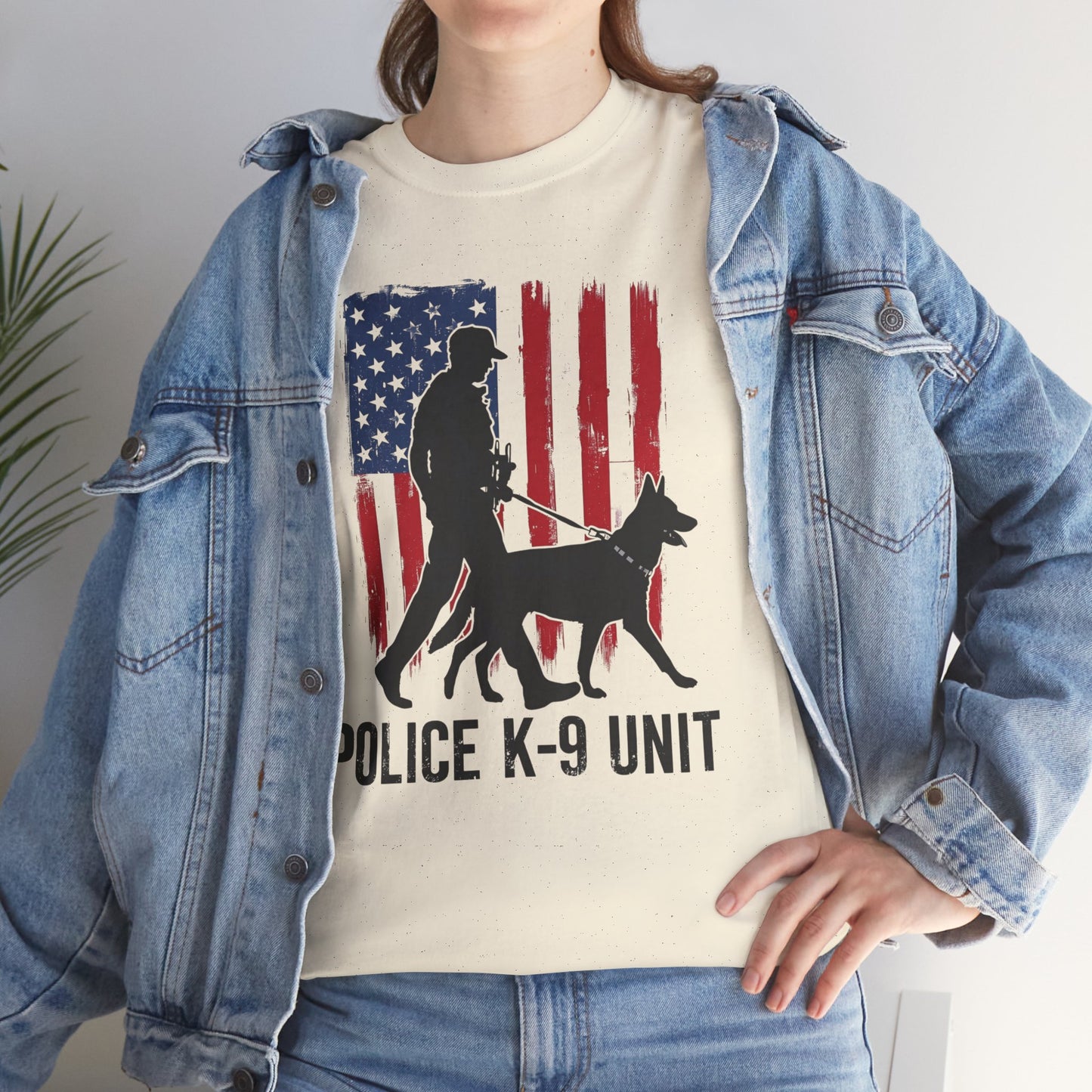 Patriotic Police K-9 Unit Heavy Cotton Tee, Unisex Cotton Shirt for Dog Lovers, Law Enforcement Apparel, Gifts for Police Officers