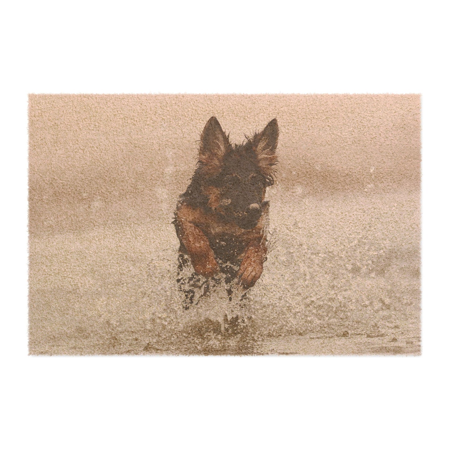 Dog Lover Doormat Featuring a Stunning German Shepherd Puppy Jumping in the Water