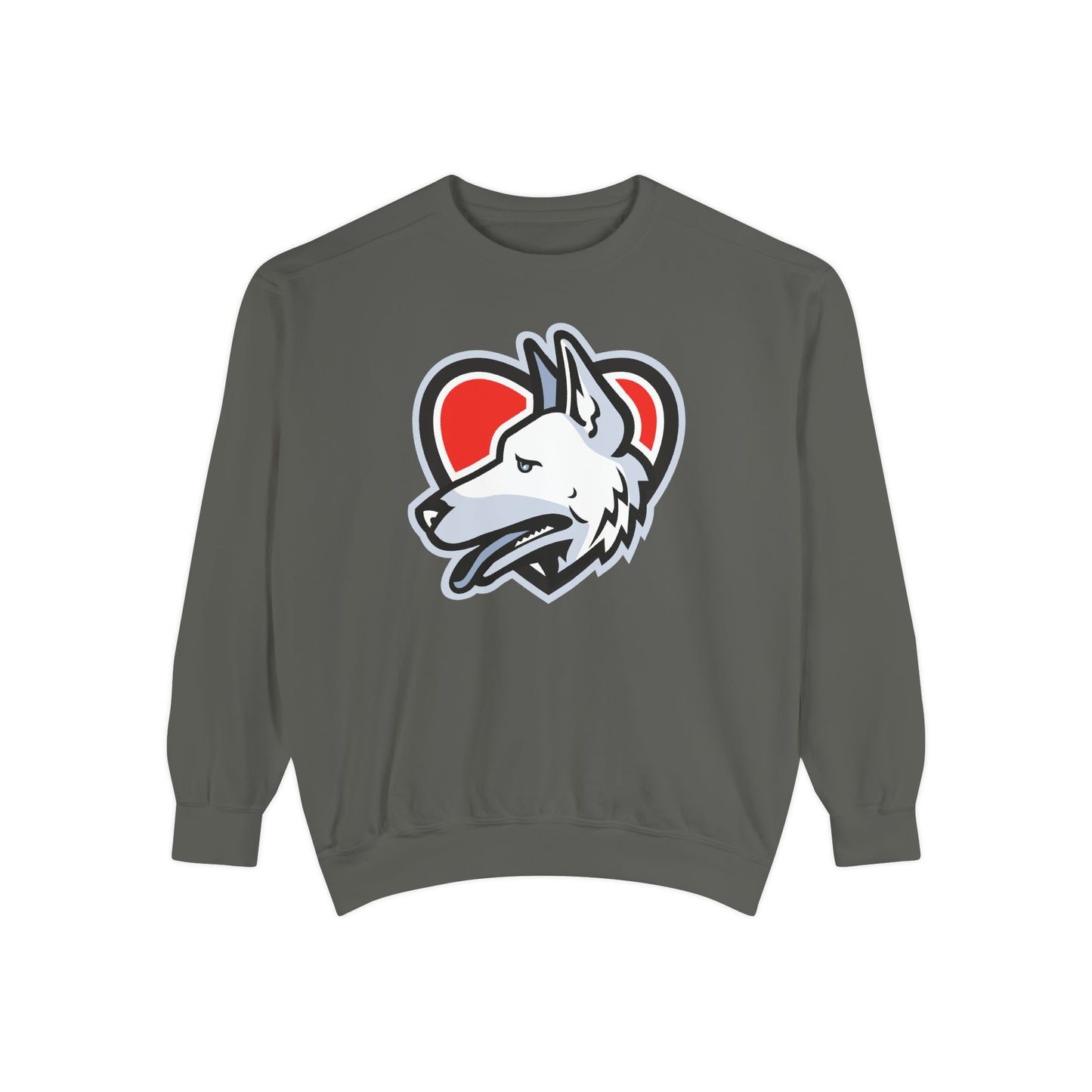 Unisex Dog Lover Sweatshirt With a Close Up Graphic of German Shepherd Placed Inside Red Heart