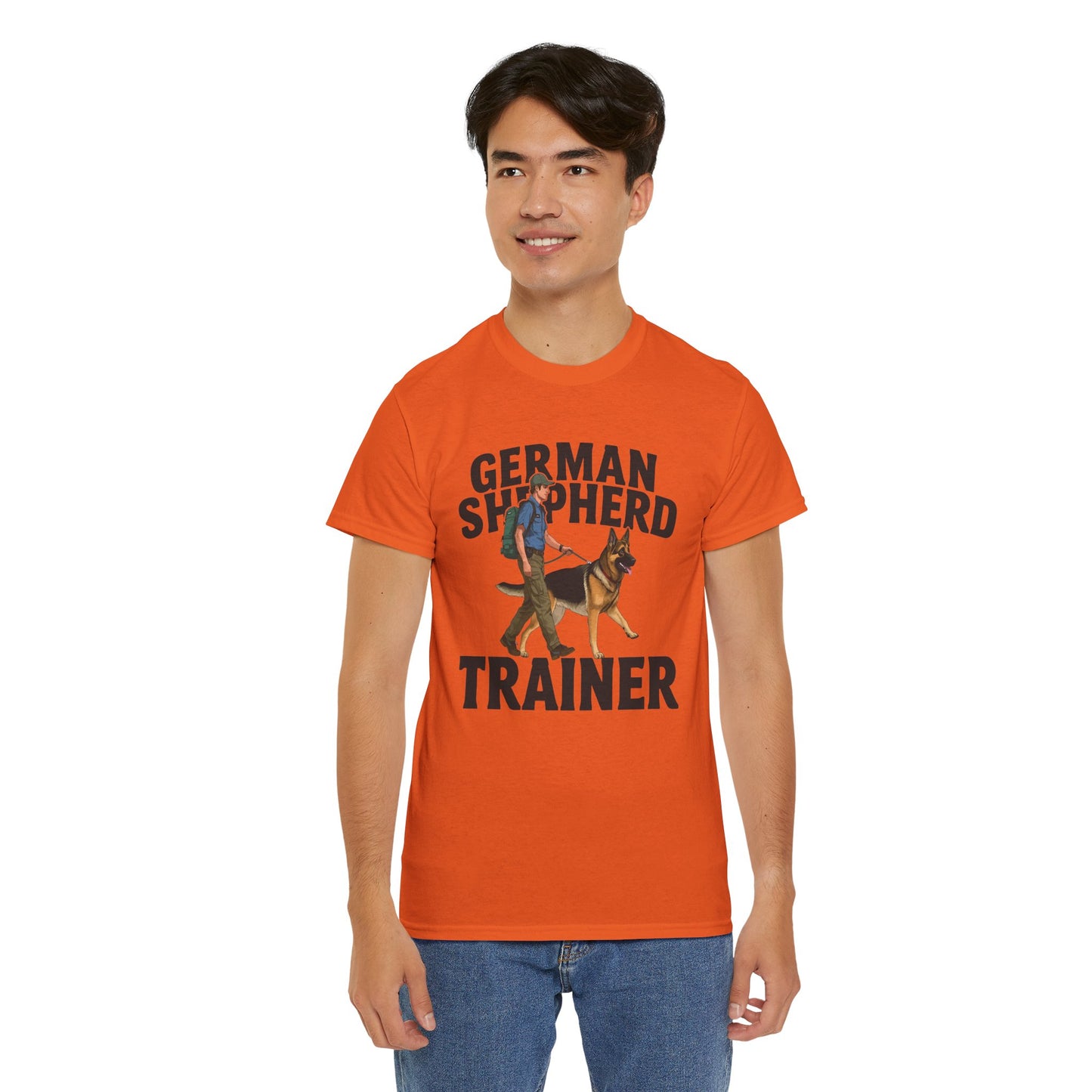 German Shepherd Trainer Tee - Man Holding a German Shepherd | Dog Lover Gift