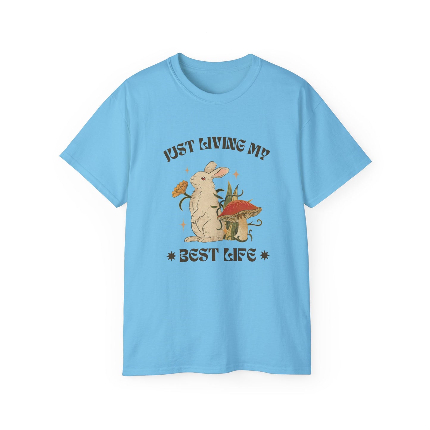 Unisex Ultra Cotton Tee - Just Living My Best Life Bunny Design, Cute Rabbit Shirt, Gift for Animal Lovers, Spring Fashion