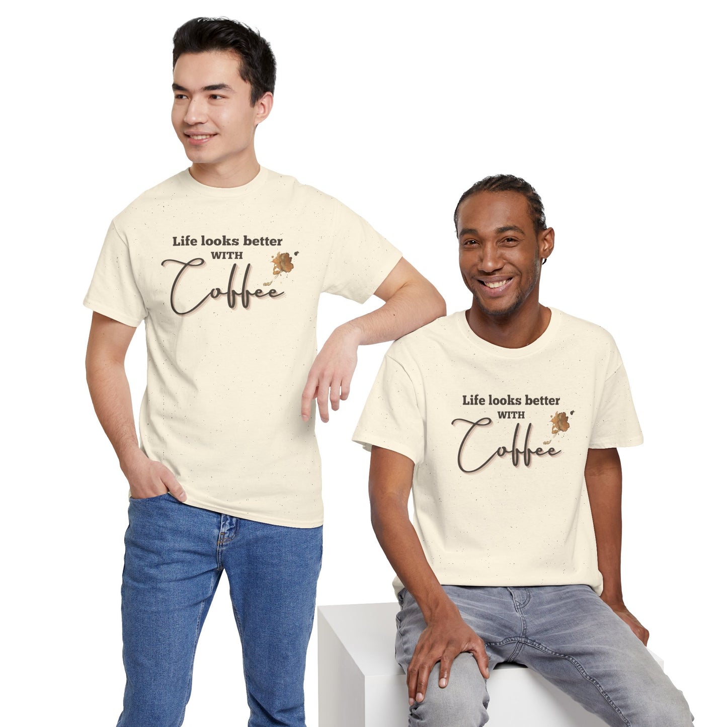 Life Looks Better with Coffee Tee | Unisex Cotton Tee for Coffee Lovers, Gift for Birthdays, Anniversaries, Casual Wear, Coffee-themed