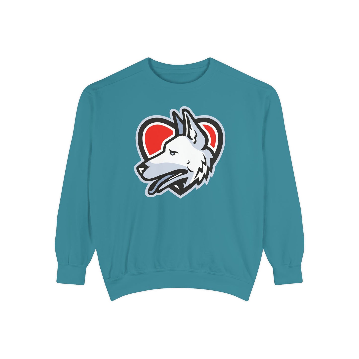 Unisex Dog Lover Sweatshirt With a Close Up Graphic of German Shepherd Placed Inside Red Heart