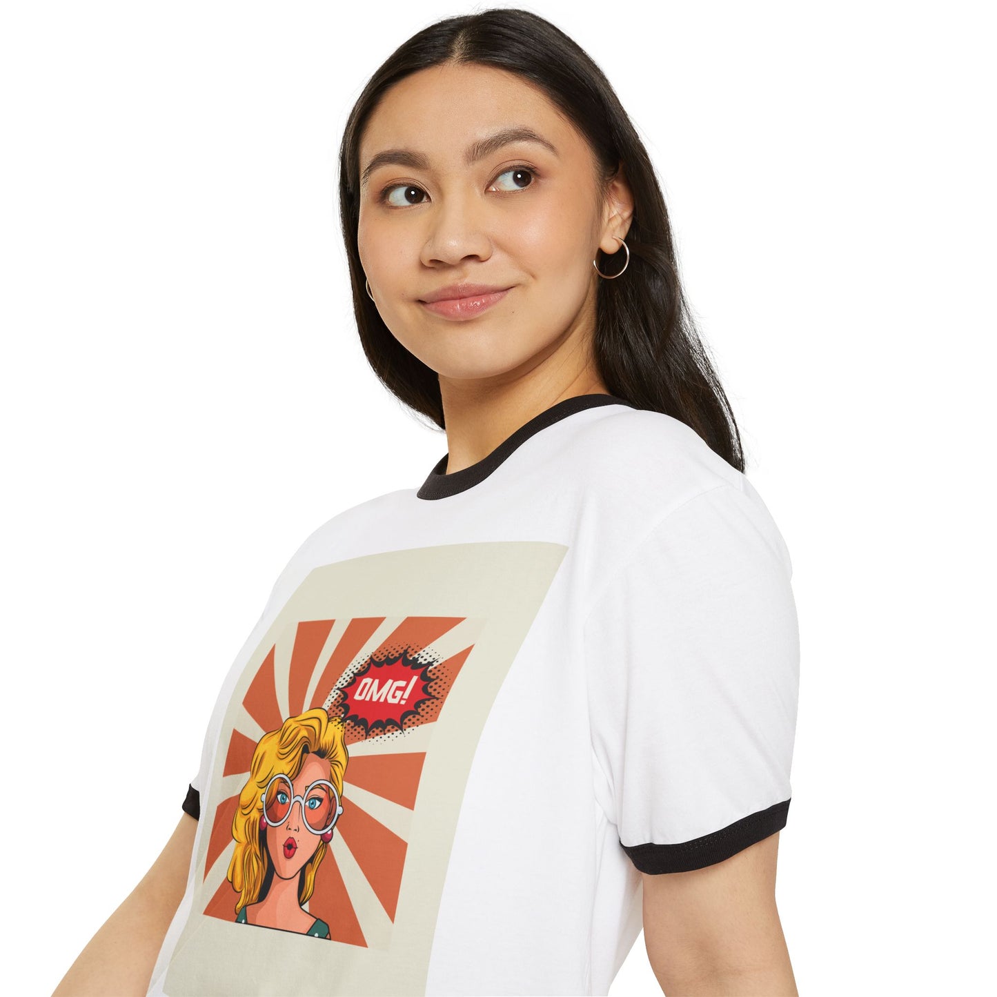 Vintage Graphic Ringer T-Shirt with ‘OMG!’ Design, Retro Cool Tee, Unisex Casual Wear, Gift for Her or Him, Trendy Apparel
