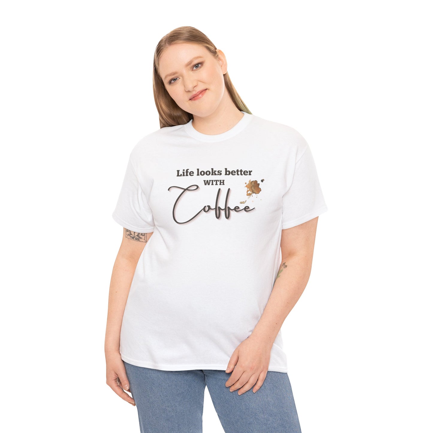 Life Looks Better with Coffee Tee | Unisex Cotton Tee for Coffee Lovers, Gift for Birthdays, Anniversaries, Casual Wear, Coffee-themed