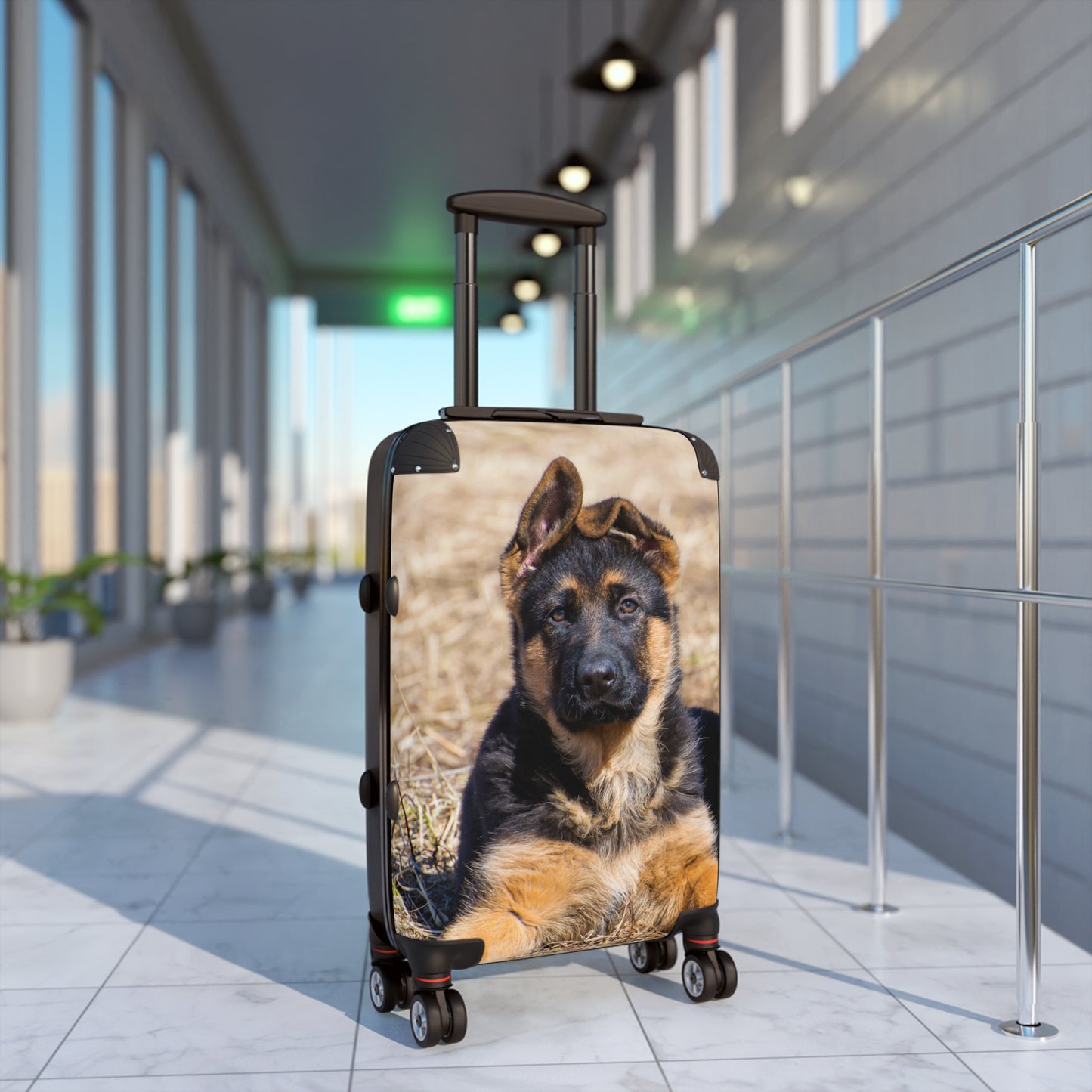 Dog Lovers Suitcase Featuring a Gorgeous German Shepherd Puppy Resting on Dry Grass