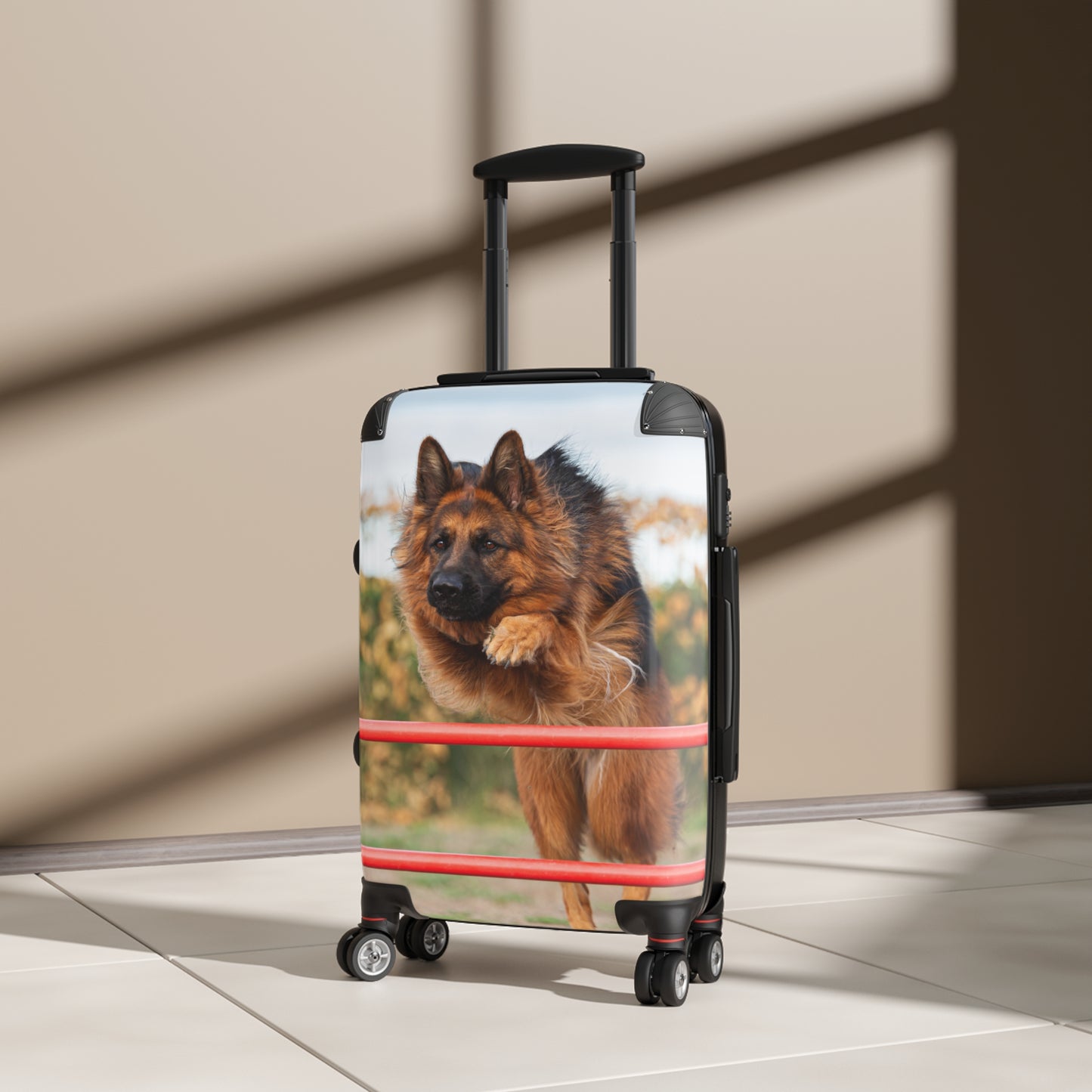 Dog Lover Suitcase Featuring a Long Coat German Shepherd Jumping An Agility Fence