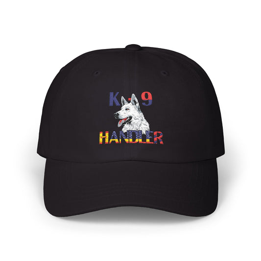 Embroidered Police Themed K9 Handler Classic Dad Cap Featuring a White German Shepherd