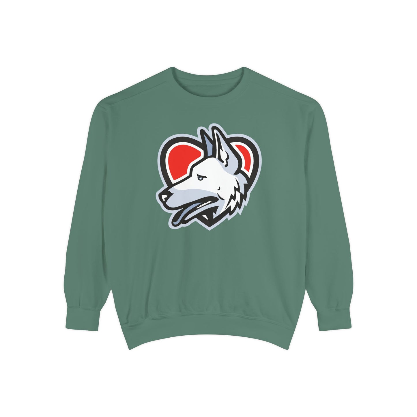 Unisex Dog Lover Sweatshirt With a Close Up Graphic of German Shepherd Placed Inside Red Heart