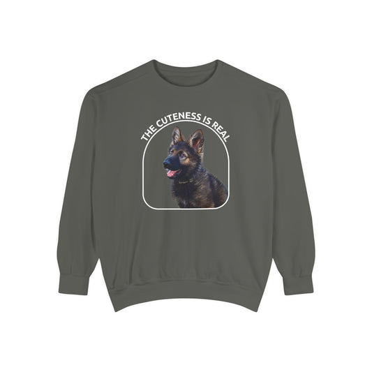 Unisex Dog Lover Sweatshirt With a Cute German Shepherd Puppy and Caption The Cuteness Is Real
