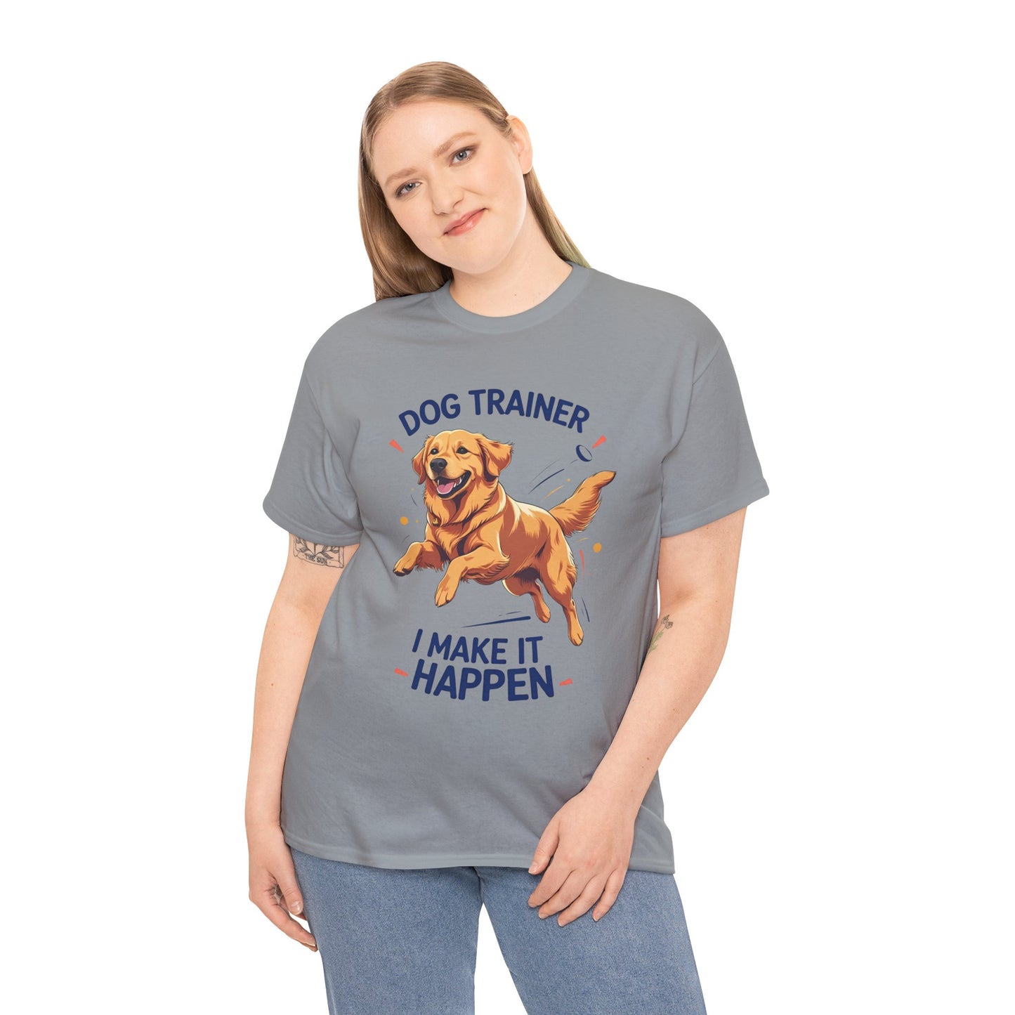 Dog Trainer Unisex Heavy Cotton Tee - I Make It Happen, Golden Retriever, Training Sessions, Gifts, Casual Wear, Animal Enthusiasts