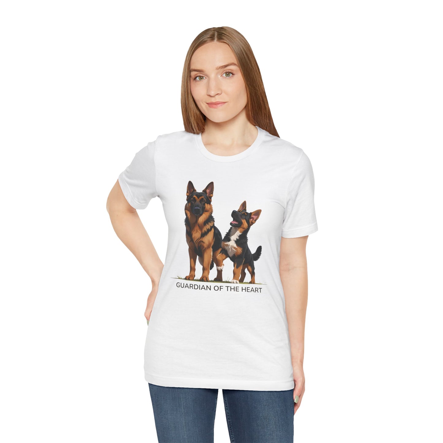German Shepherd and Puppy Tee - Guardian of the Heart, Gifting for Pet Owners, Cute Graphic Shirt, Perfect for Birthdays, Dog-Themed Apparel