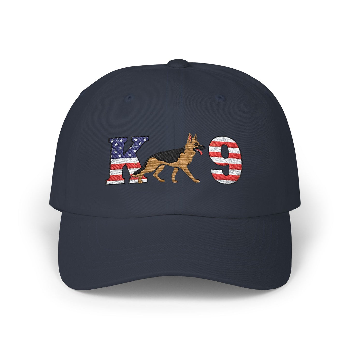 Patriotic K9 German Shepherd Dad Cap - USA Flag Design on K and 9 | Adjustable Baseball Hat | Gift for Dog Lovers