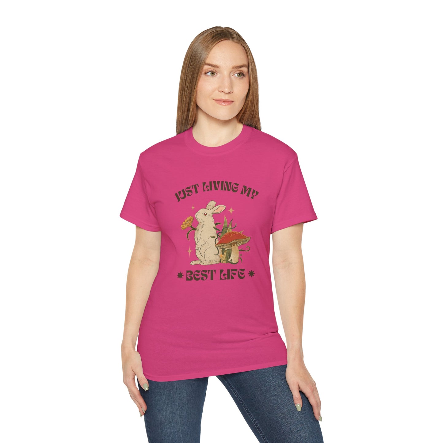 Unisex Ultra Cotton Tee - Just Living My Best Life Bunny Design, Cute Rabbit Shirt, Gift for Animal Lovers, Spring Fashion