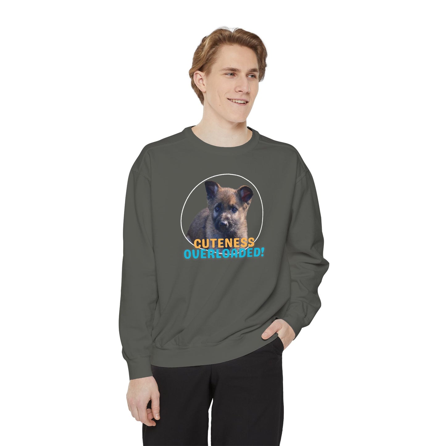 Unisex Dog Lover Hoodie With a Cute Sable German Shepherd Puppy and Caption Cuteness Overloaded