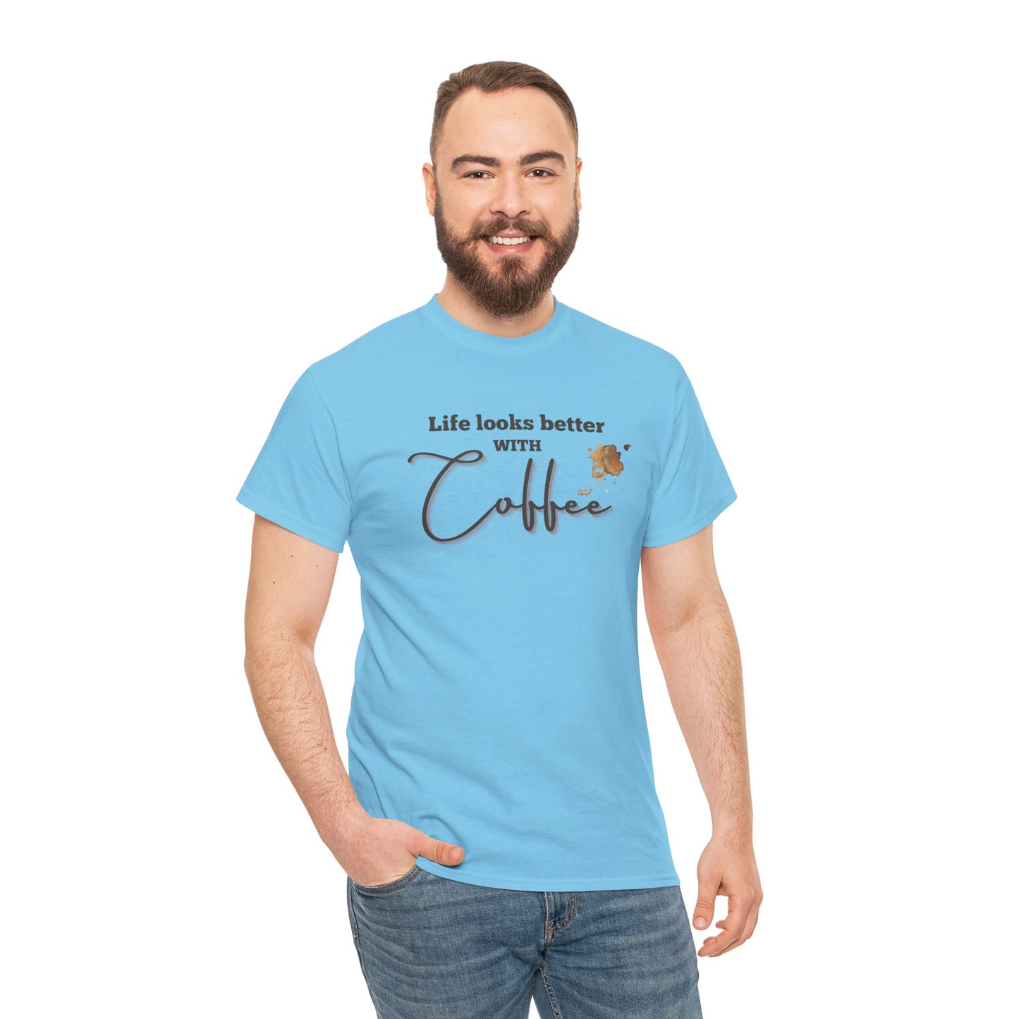 Life Looks Better with Coffee Tee | Unisex Cotton Tee for Coffee Lovers, Gift for Birthdays, Anniversaries, Casual Wear, Coffee-themed