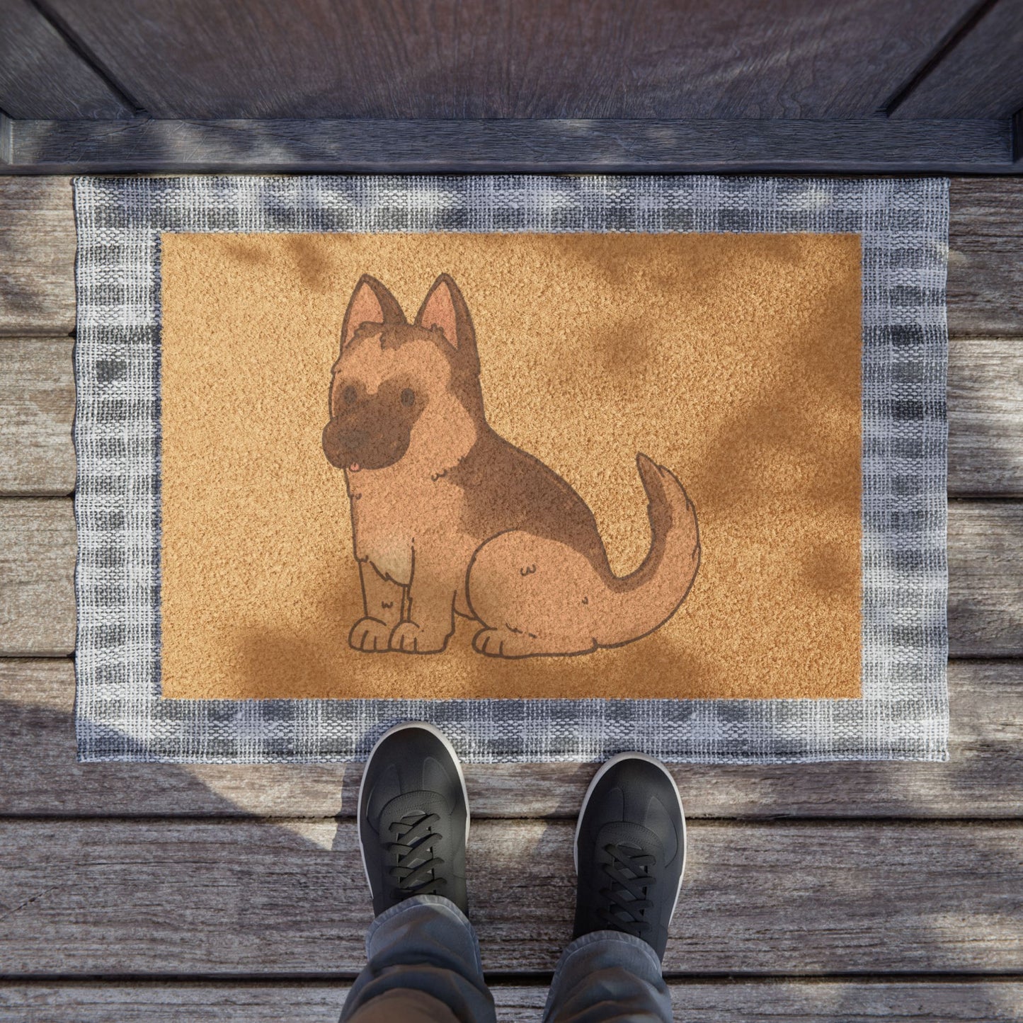 Cute Dog Doormat Featuring a Graphic of Cute German Shepherd Puppy Sloppily Sitting