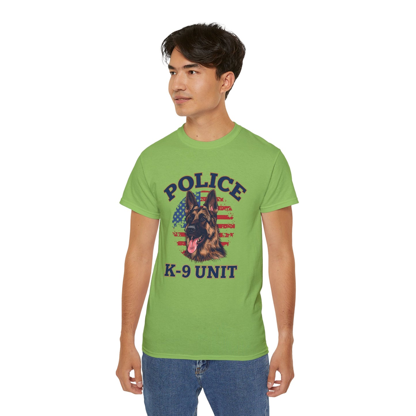 Patriotic Police K-9 Unit Tee for Dog Lovers, Unisex Cotton T-Shirt, Dog Handler Gift, Gifts for Law Enforcement