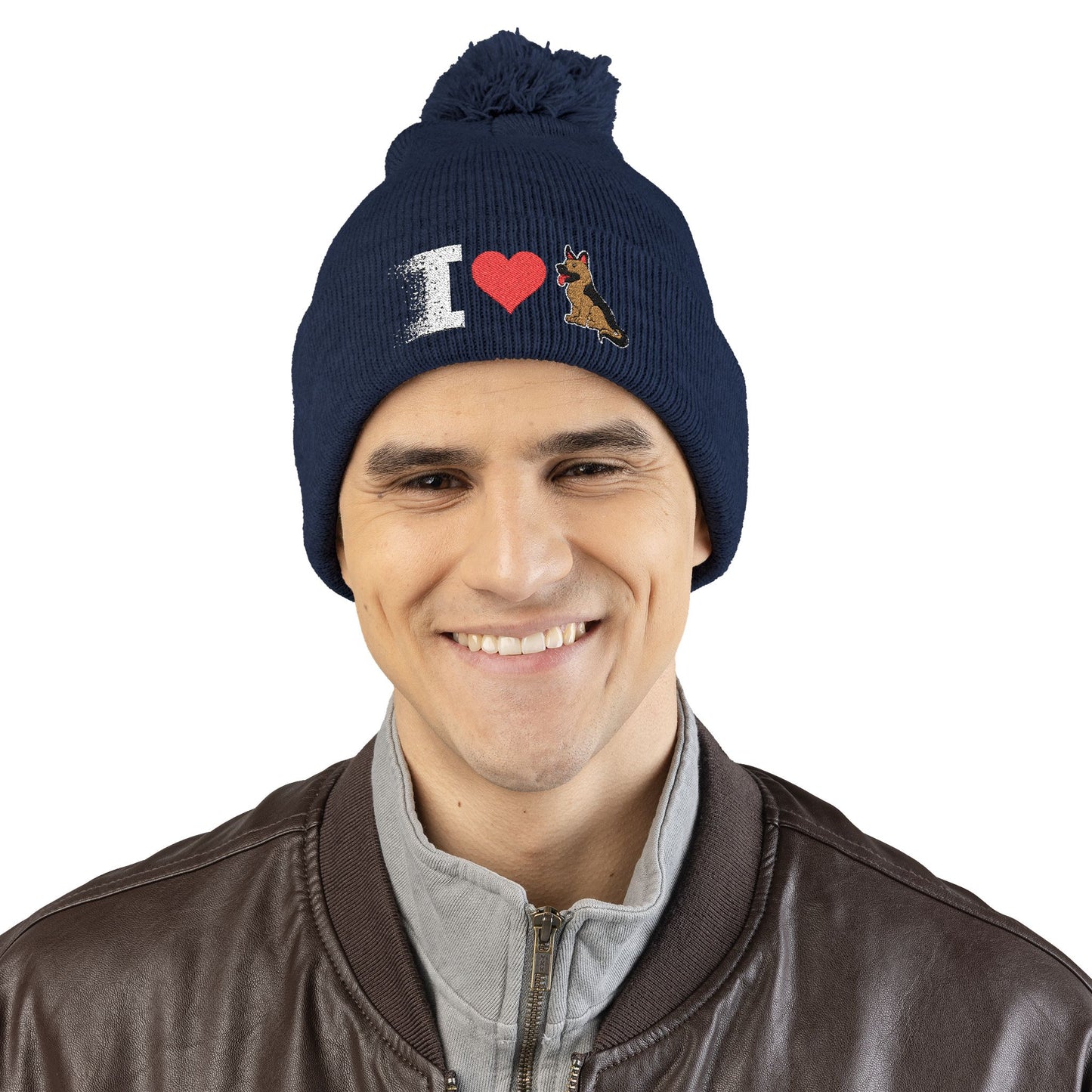 I Love My German Shepherd Embroidered Pom-Pom Knit Cap