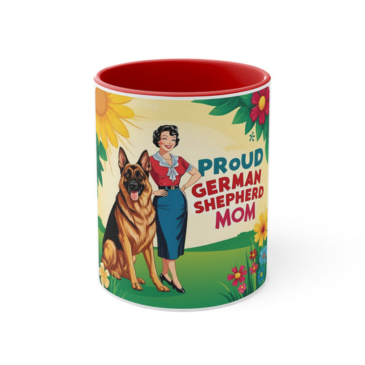 Proud German Shepherd Retro Mom Accent Mug, Dog Lover Gift, Pet Owner Coffee Cup, Floral Design Mug, Animal-Themed Drinkware