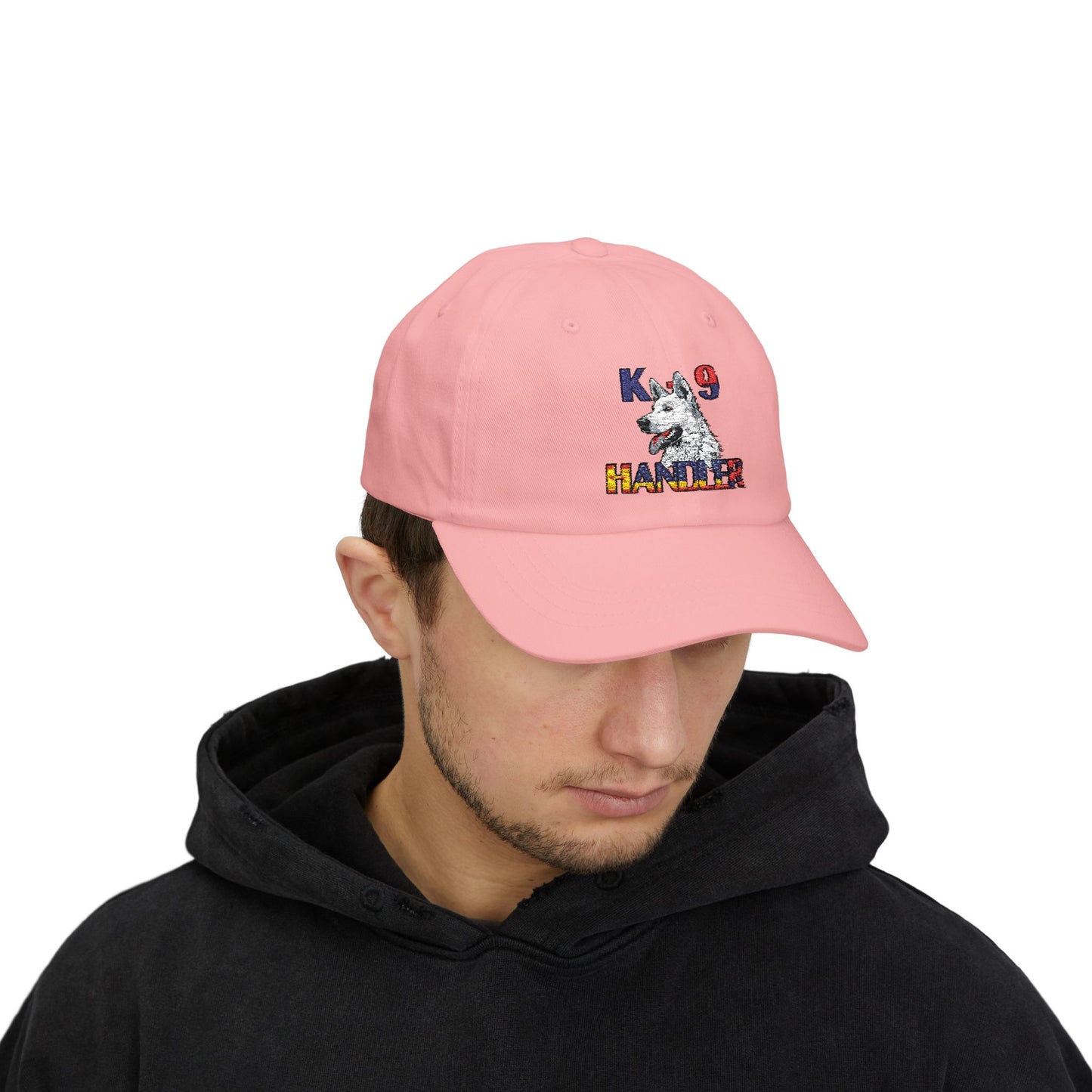 Embroidered Police Themed K9 Handler Classic Dad Cap Featuring a White German Shepherd