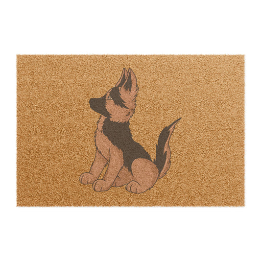 Cute Pet Welcome Mat for Dog Lovers Featuring a Graphic of Cute German Shepherd Puppy Sloppily Sitting