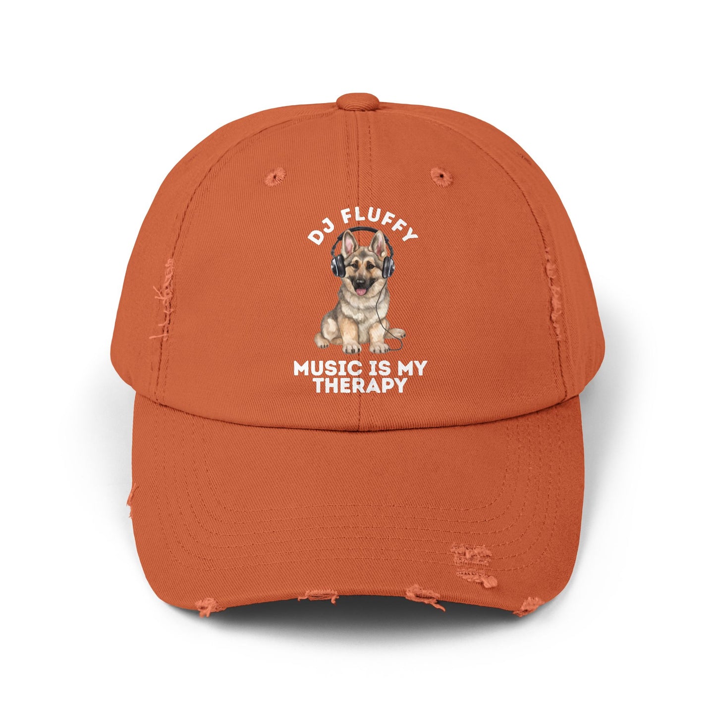 Distressed Dog Cap with German Shepherd Wearing Headphones | Pet Lover Gift | Music is My Therapy