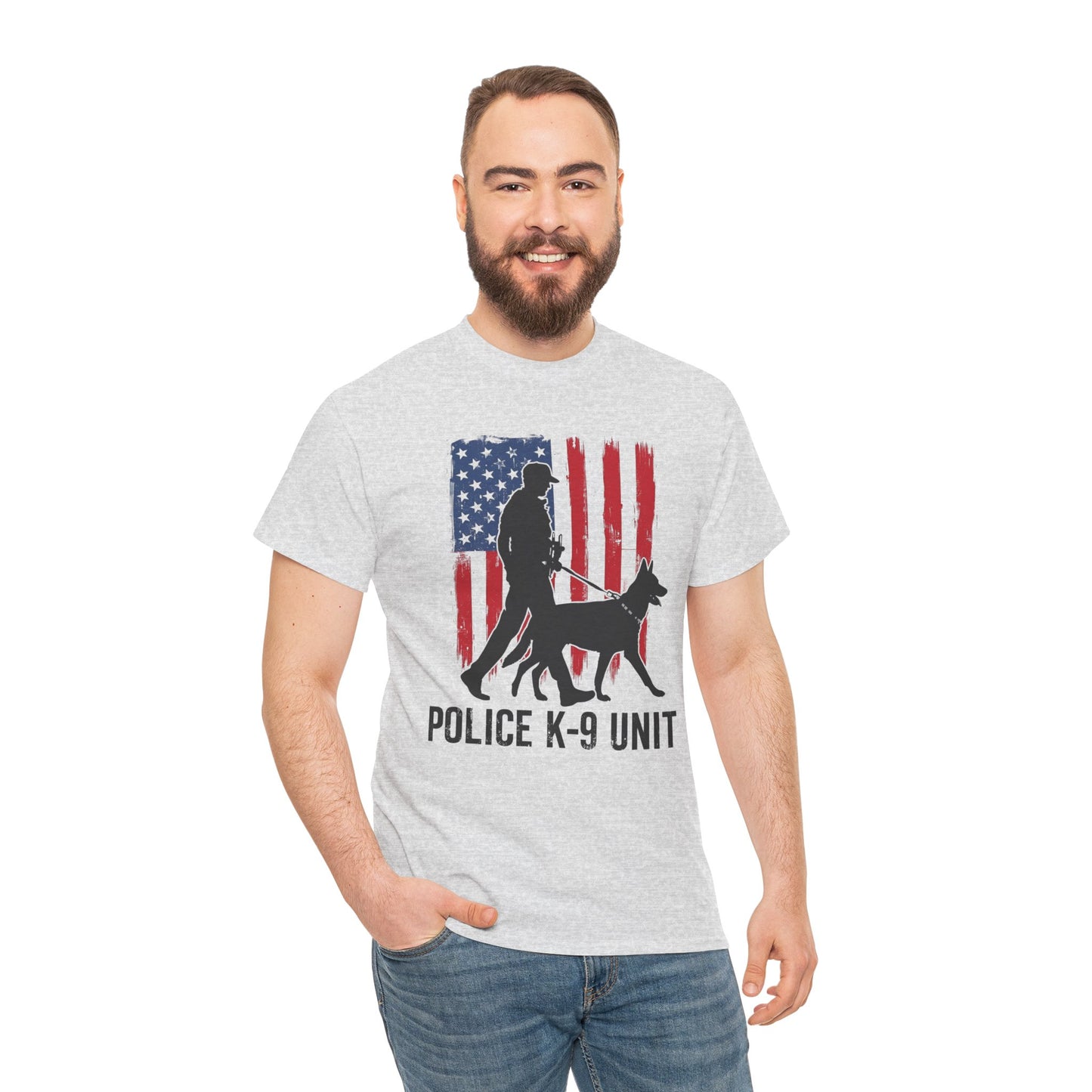 Patriotic Police K-9 Unit Heavy Cotton Tee, Unisex Cotton Shirt for Dog Lovers, Law Enforcement Apparel, Gifts for Police Officers