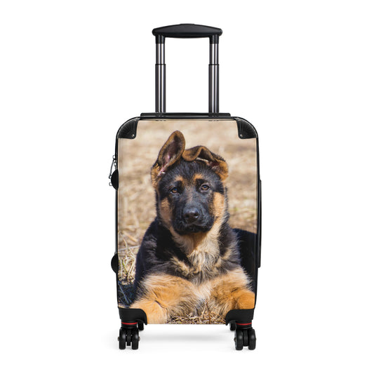 Dog Lovers Suitcase Featuring a Gorgeous German Shepherd Puppy Resting on Dry Grass