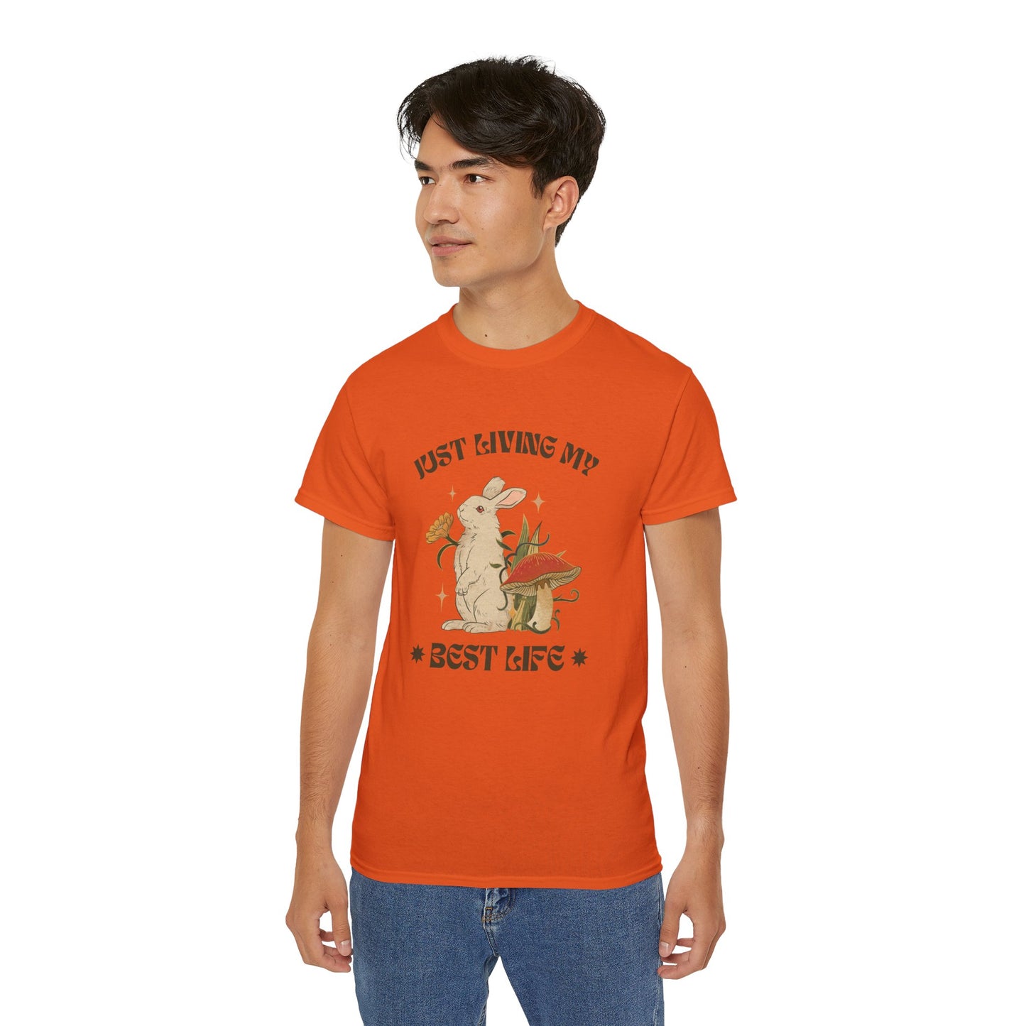 Unisex Ultra Cotton Tee - Just Living My Best Life Bunny Design, Cute Rabbit Shirt, Gift for Animal Lovers, Spring Fashion