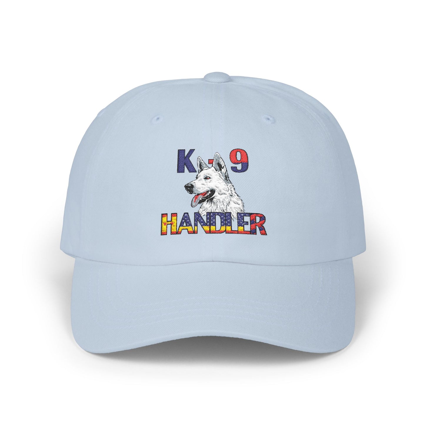 Embroidered Police Themed K9 Handler Classic Dad Cap Featuring a White German Shepherd