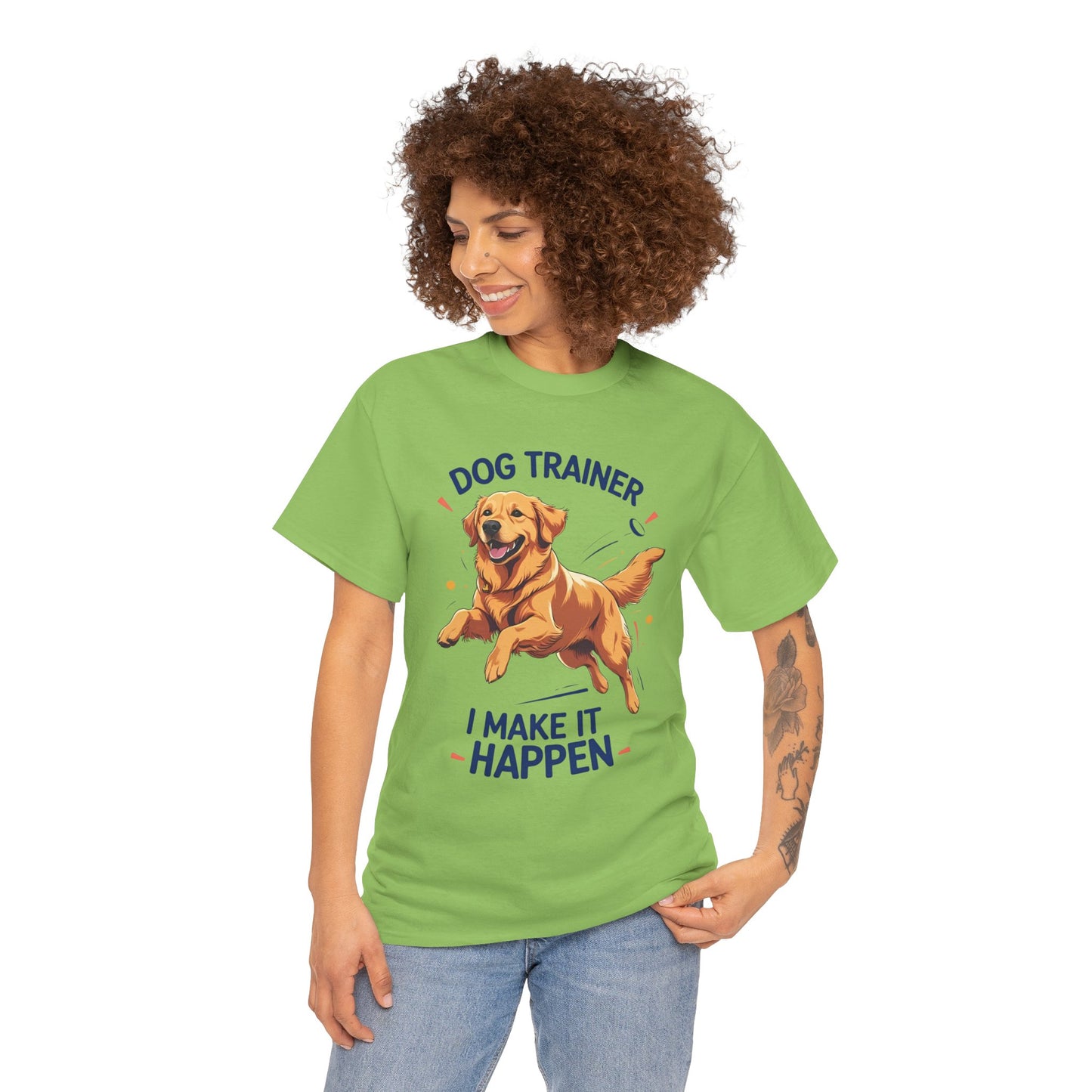 Dog Trainer Unisex Heavy Cotton Tee - I Make It Happen, Golden Retriever, Training Sessions, Gifts, Casual Wear, Animal Enthusiasts