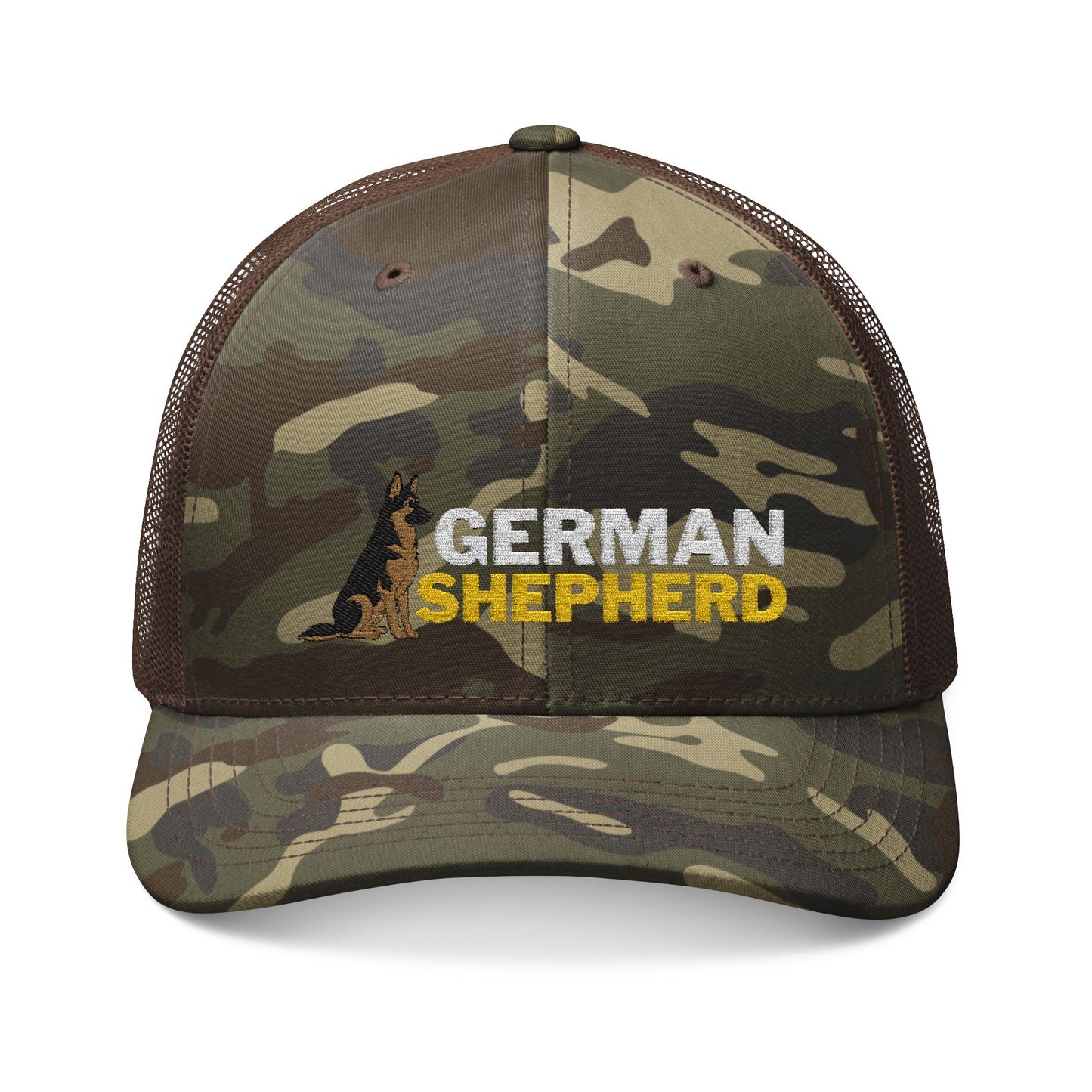 German Shepherd Camouflage Embroidered Trucker Hat - Perfect Gift for Dog Lovers
