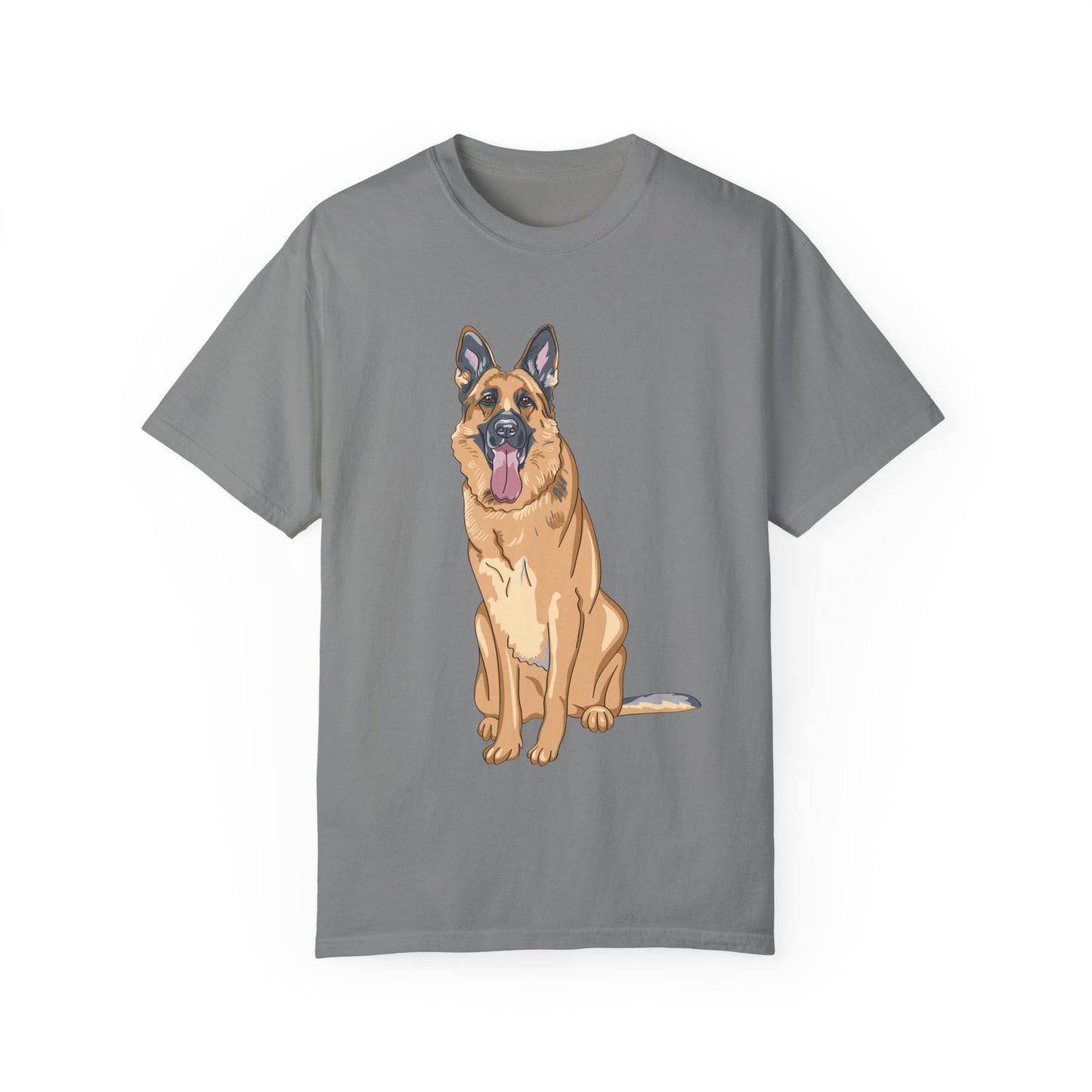 Unisex Dog Lover T-Shirt With Graphic of Giant German Shepherd Sloppily Sitting Leaving Tongue Out